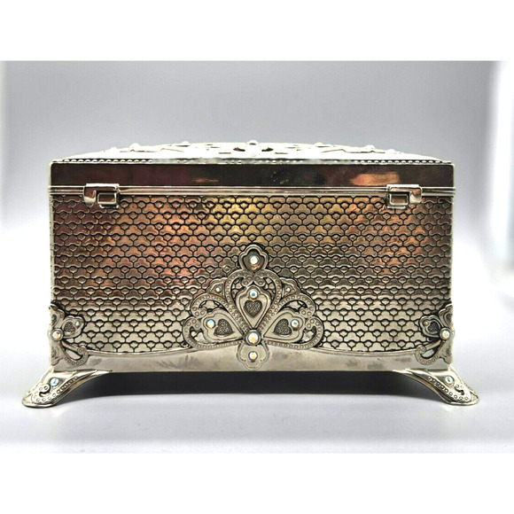 Things Remembered VTG Silver Plated Musical Jewelry Box Swarovski Crystals - Picture 4 of 11